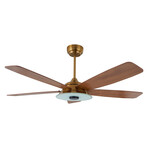 Striker Outdoor Smart Ceiling Fan + LED Light Kit // Gold Body + Wood Blades (56")