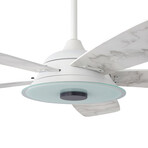 Striker Outdoor Smart Ceiling Fan + LED Light Kit // White Body + Marble Finish Blades (52")