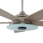 Striker Outdoor Smart Ceiling Fan + LED Light Kit // Silver Body + Wood Blades (52")