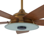 Striker Outdoor Smart Ceiling Fan + LED Light Kit // Gold Body + Wood Blades (56")