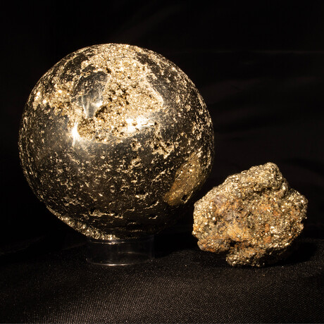 Perfect Pyrite Sphere & Natural Pyrite Cluster