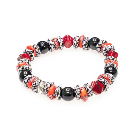 Dell Arte // Krobo Hand Painted Stretchable Glass Beads // Red + Black