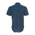Truman Printed Seersucker Short Sleeve Button Down Shirt // Navy + Light Blue (M)
