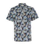 Truman Short Sleeve Button Down Shirt // Black + Tropical Leaf Print (L)