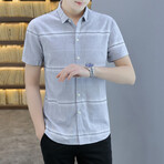 Carapaz Short Sleeve Button Up Shirt // Gray + White Stripes (L)