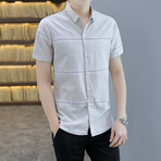 Carapaz Short Sleeve Button Up Shirt // Khaki + White Stripes (XL)