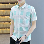 Hirschi Short Sleeve Button Up Shirt // Green + White (M)