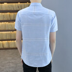 Carapaz Short Sleeve Button Up Shirt // Light Blue + White Stripes (XL)