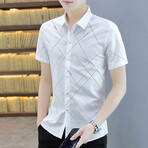 Steimle Short Sleeve Button Up Shirt // White + Black Print (L)