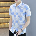 Dumoulin Short Sleeve Button Up Shirt // Light Blue + White (XL)