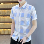 Hirschi Short Sleeve Button Up Shirt // Light Blue + White (2XL)