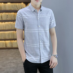 Carapaz Short Sleeve Button Up Shirt // Gray + White Stripes (M)