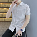 Carapaz Short Sleeve Button Up Shirt // Khaki + White Stripes (M)