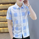 Hirschi Short Sleeve Button Up Shirt // Light Blue + White (L)