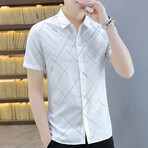 Steimle Short Sleeve Button Up Shirt // White + Black Print (3XL)
