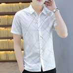 Steimle Short Sleeve Button Up Shirt // White + Black Print (XL)