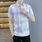Hodeg Short Sleeve Button Up Shirt // White + Light Blue (M)
