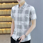 Hirschi Short Sleeve Button Up Shirt // Gray + White (L)