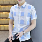 Hirschi Short Sleeve Button Up Shirt // Light Blue + White (XL)