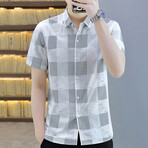 Hirschi Short Sleeve Button Up Shirt // Gray + White (M)