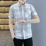 Hodeg Short Sleeve Button Up Shirt // White + Gray (M)