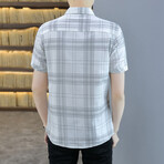 Hodeg Short Sleeve Button Up Shirt // White + Gray (L)