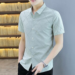 Steimle Short Sleeve Button Up Shirt // Green + Black Print (M)
