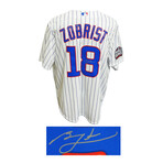 Ben Zobrist // Signed Chicago Cubs 2016 World Series Patch Majestic Jersey // White Pinstripe