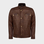 Cameron Classic Biker Jacket // Oiled Brown (M)