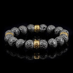 Lava Stone + Gold Plated Stainless Steel Tribal Accent Beads Stretch Bracelet // 12mm