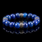 Lapis Lazuli Stone Stretch Bracelet + Stainless Steel Tribal Accent Beads // 12mm