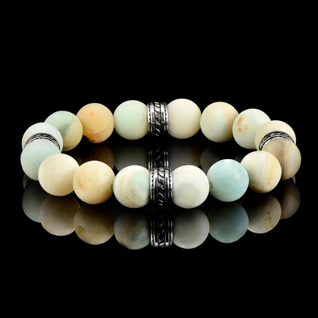 Matte Amazonite Stone Stretch Bracelet + Stainless Steel Accent Beads // 12mm