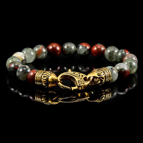 Bloodstone Stone Bracelet + Gold Plated Stainless Steel Lobster Clasp // 10mm