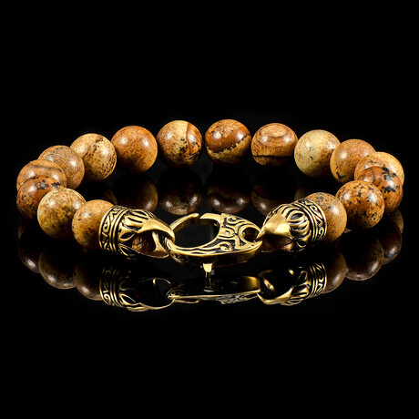 Picture Jasper Stone Bracelet + Gold Plated Stainless Steel Lobster Clasp // 10mm