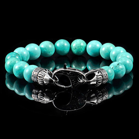 Genuine Turquoise Stone Bracelet + Stainless Steel Lobster Clasp // 10mm