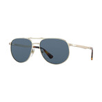 Persol // Unisex Men's Squared Pilot Sunglasses // Silver + Light Blue