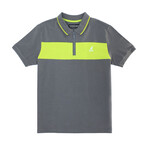 Pique Polo + Zippered Placket // Charcoal + Lime (M)
