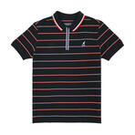 Yarn Dyed Striped Pique Polo + Zippered Placket // Black Combo (2XL)