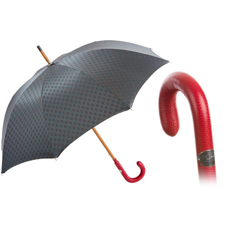 Gentlemen Umbrella + Leather Handle // Gray + Red