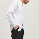 Layered Linen Grandad Collar Shirt // White (XL)