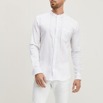 Drawstring Collar Button-Up Shirt // White (XS)