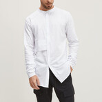 Layered Linen Grandad Collar Shirt // White (3XL)