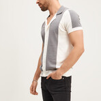 Panel Short-Sleeve Button-Up Shirt // Ecru + Gray (L)