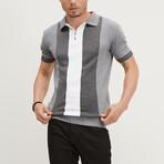 Panel Short-Sleeve Half-Zip Shirt // Gray + Anthracite + Ecru (L)