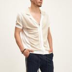 Panel Short-Sleeve Button-Up Shirt // Ecru + Beige (L)