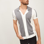 Panel Short-Sleeve Button-Up Shirt // Ecru + Gray (XS)