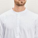 Layered Linen Grandad Collar Shirt // White (L)