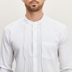 Drawstring Collar Button-Up Shirt // White (XS)