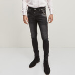 Grunge Button-Fly Skinny Jeans // Black (40WX34L)