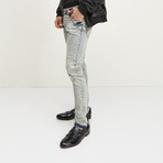 Grunge Button-Fly Skinny Jeans // Blue (30WX30L)
